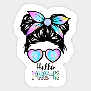 Hello Pre-K Messy Hair Bun Girl Back To School First Day Sticker